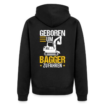 Baggerfahrer Geboren um Bagger zu Fahren - Unisex Premium Bio Zip Hoodie - Schwarz - Hinten - Nico (187cm)