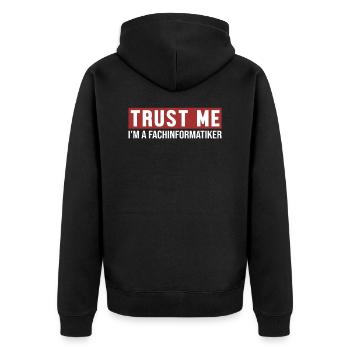 Trust Me I'm Fachinformatiker Fachinformatiker - Unisex Premium Bio Zip Hoodie - Schwarz - Hinten - Nico (187cm)