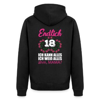 18ème anniversaire Enfin 18 Je peux tout savoir - Veste à capuche bio Premium Unisexe - noir - Dos - Nico (187cm)