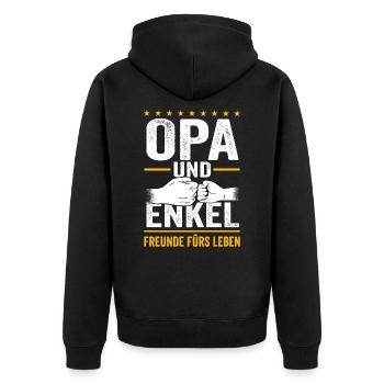 Opa und Enkel Freunde fürs Leben - Unisex Premium Bio Zip Hoodie - Schwarz - Hinten - Nico (187cm)