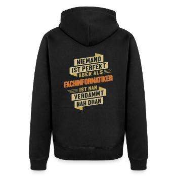 Fachinformatiker fast Perfekt Fachinformatiker - Unisex Premium Bio Zip Hoodie - Schwarz - Hinten - Nico (187cm)