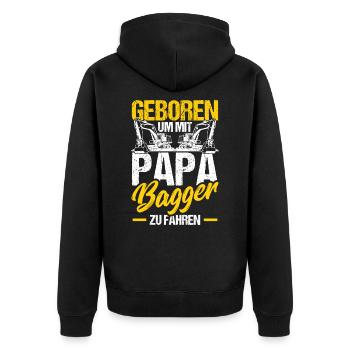 Geboren um mit Papa Bagger zu fahren - Unisex Premium Bio Zip Hoodie - Schwarz - Hinten - Nico (187cm)
