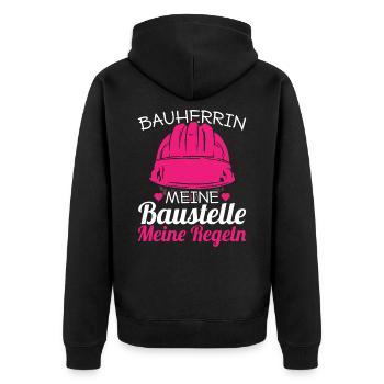 Bauherrin Meine Baustelle Meine Regeln bauherr - Unisex Premium Bio Zip Hoodie - Schwarz - Hinten - Nico (187cm)
