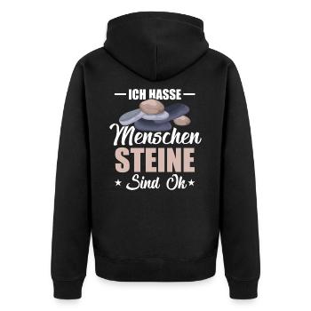 Ich Hasse Menschen Steine Sind Ok Stein - Unisex Premium Bio Zip Hoodie - Schwarz - Hinten - Nico (187cm)