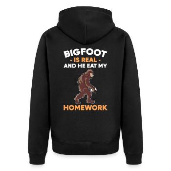 School Student Bigfoot is Real And He Eat My - Unisex Premium Bio Zip Hoodie - Schwarz - Hinten - Nico (187cm)
