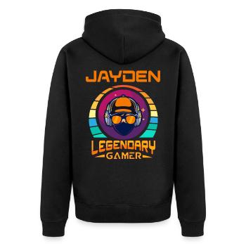 JAYDEN Legendary Gamer Personalized Name Gift - Unisex Premium Organic Zip Hoodie - black - Back - Nico (187cm)