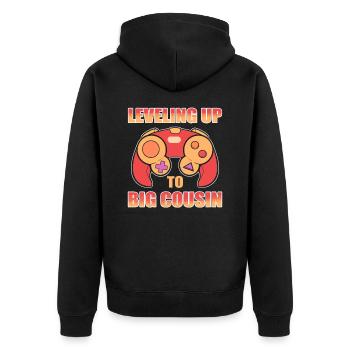 Leveling Up To Big Cousin Family Cousin - Unisex Premium Bio Zip Hoodie - Schwarz - Hinten - Nico (187cm)