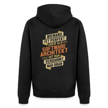 Software Architekt fast Perfekt Software Architekt - Unisex Premium Bio Zip Hoodie - Schwarz - Hinten - Nico (187cm)