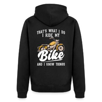 That's What I Do. I Ride My Bike And I Know - Unisex Premium Bio Zip Hoodie - Schwarz - Hinten - Nico (187cm)