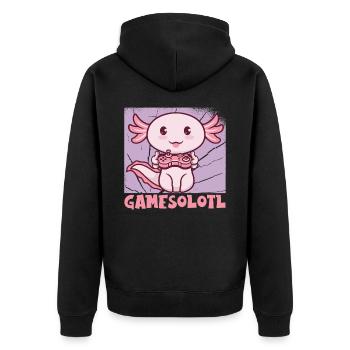 Gamesolotl Cute Kawaii Axolotl - Unisex Premium Organic Zip Hoodie - black - Back - Nico (187cm)