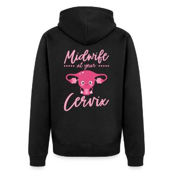 Midwife At Your Cervix Birth Assistant OB Nurse - Unisex Premium Organic Zip Hoodie - black - Back - Nico (187cm)