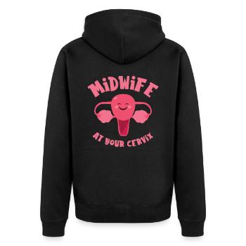 Midwife At Your Cervix Birth Assistant OB Nurse - Unisex Premium Organic Zip Hoodie - black - Back - Nico (187cm)