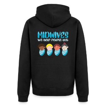 Midwives We Help People Out Geburtshilfe Hebamme - Unisex Premium Bio Zip Hoodie - Schwarz - Hinten - Nico (187cm)