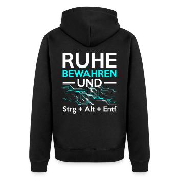 Keep Calm and Ctrl + Alt + Del Tech Support Tech - Unisex Premium Bio Zip Hoodie - Schwarz - Hinten - Nico (187cm)