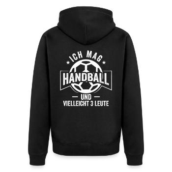 Ich mag Handball und vielleicht 3 Leute Handballer - Unisex Premium Bio Zip Hoodie - Schwarz - Hinten - Nico (187cm)