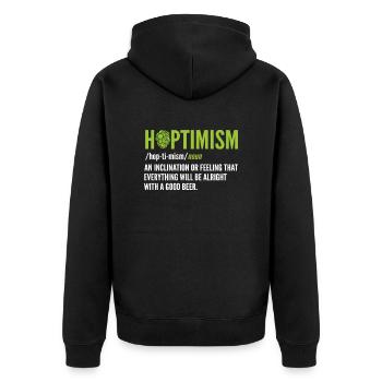 Hoptimism Beer Brewer and Beer Drinking - Unisex Premium Bio Zip Hoodie - Schwarz - Hinten - Nico (187cm)
