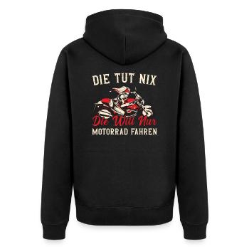 Die Tut Nix Die Will Nur Motorrad Fahren Moped - Unisex Premium Bio Zip Hoodie - Schwarz - Hinten - Nico (187cm)