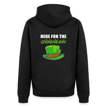 Here For The Shenanigans St. Patrick's Day - Unisex Premium Bio Zip Hoodie - Schwarz - Hinten - Nico (187cm)