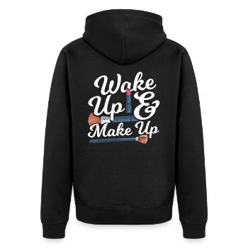 Wake Up & Make Up Makeup Artist - Unisex Premium Bio Zip Hoodie - Schwarz - Hinten - Nico (187cm)