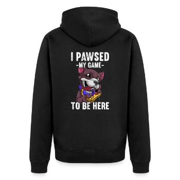 I Pawsed My Game To Be Here Gaming Dog Gamer - Unisex Premium Bio Zip Hoodie - Schwarz - Hinten - Nico (187cm)