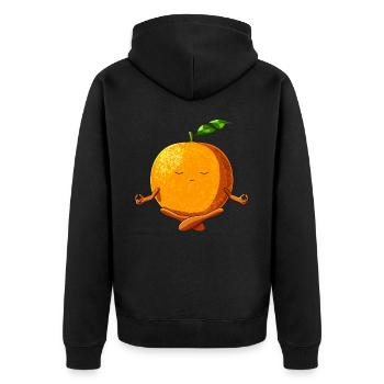 Lustige Yoga Obst Meditierende Orange - Unisex Premium Bio Zip Hoodie - Schwarz - Hinten - Nico (187cm)
