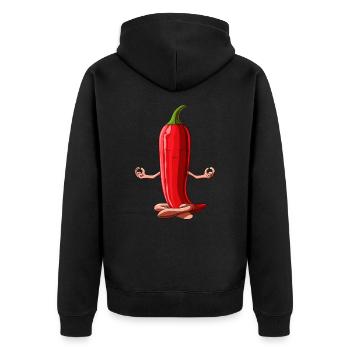 Funny Yoga Hot Chili Vegetable Meditating Jalapeno - Unisex Premium Organic Zip Hoodie - black - Back - Nico (187cm)