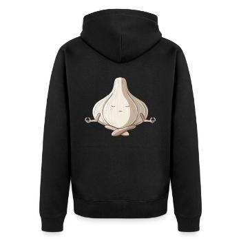Drôle de yoga Gousse d’ail Méditant l’ail - Veste à capuche bio Premium Unisexe - noir - Dos - Nico (187cm)