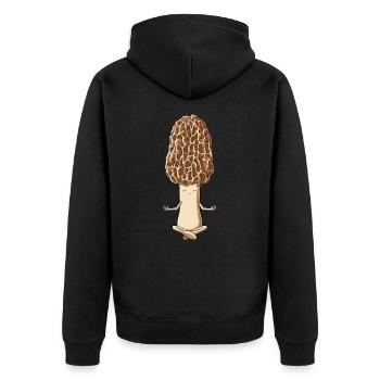 Lustige Yoga Pilz Meditierende Morcheln - Unisex Premium Bio Zip Hoodie - Schwarz - Hinten - Nico (187cm)