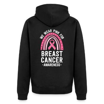 Wir tragen rosa Brustkrebs Awareness Matching - Unisex Premium Bio Zip Hoodie - Schwarz - Hinten - Nico (187cm)