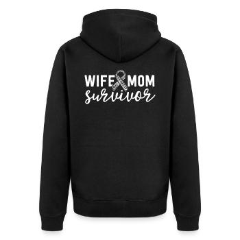 Wife Mom Survivor Rare Disease Awareness Zebra - Unisex Premium Organic Zip Hoodie - black - Back - Nico (187cm)