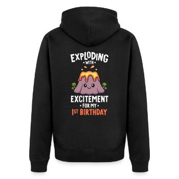 Vulkan Geburtstagsfeier Erster Geburtstag 1 Jahre alt - Unisex Premium Bio Zip Hoodie - Schwarz - Hinten - Nico (187cm)