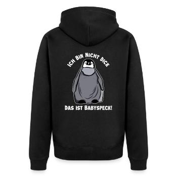 Ich bin nicht Dick Babyspeck Seevogel - Unisex Premium Bio Zip Hoodie - Schwarz - Hinten - Nico (187cm)