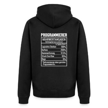 Programmierer Nährwertangaben Developer Coder - Unisex Premium Bio Zip Hoodie - Schwarz - Hinten - Nico (187cm)