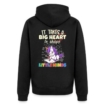 It Takes A Big Heart To Shape Little Minds Teacher - Unisex Premium Organic Zip Hoodie - black - Back - Nico (187cm)