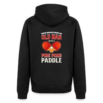 Ne sous-estimez jamais un vieil homme avec un ping-pong - Veste à capuche bio Premium Unisexe - noir - Dos - Nico (187cm)