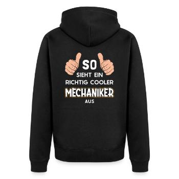 So sieht ein cooler Mechaniker aus Meister Kfz - Unisex Premium Bio Zip Hoodie - Schwarz - Hinten - Nico (187cm)