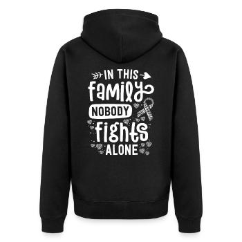In This Family Nobody Fights Alone Rare Disease - Unisex Premium Organic Zip Hoodie - black - Back - Nico (187cm)
