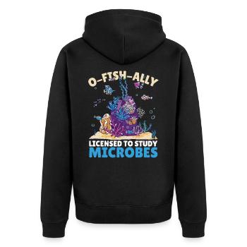 O-Fish-Ally Licensed To Study Microbes Marine - Unisex Premium Organic Zip Hoodie - black - Back - Nico (187cm)