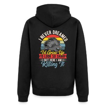 I Never Dreamed I'd Grow Up To Look So Sharp - Unisex Premium Bio Zip Hoodie - Schwarz - Hinten - Nico (187cm)