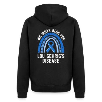 Nous portons la sensibilisation à la maladie de Lou Gehrig bleue SLA - Veste à capuche bio Premium Unisexe - noir - Dos - Nico (187cm)