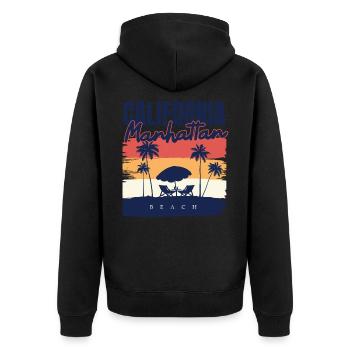 Manhattan Beach Kalifornien Urlaub Ocean Palm - Unisex Premium Bio Zip Hoodie - Schwarz - Hinten - Nico (187cm)