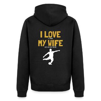 I love my Wife Soccer Fußballspieler Fußballprofi - Unisex Premium Bio Zip Hoodie - Schwarz - Hinten - Nico (187cm)