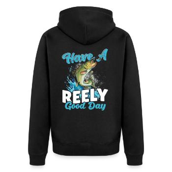 Have a Reely Good Day Fishing Fisherman - Unisex Premium Bio Zip Hoodie - Schwarz - Hinten - Nico (187cm)