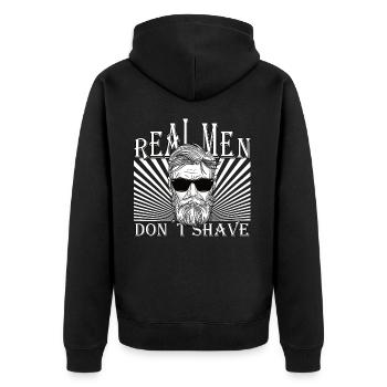 Real men don´t shave Bart Hip Oberlippenbart - Unisex Premium Bio Zip Hoodie - Schwarz - Hinten - Nico (187cm)