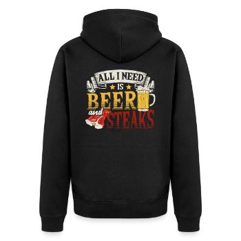 All I Need Is Beer and Steaks BBQ Steak Grilling - Unisex Premium Organic Zip Hoodie - black - Back - Nico (187cm)