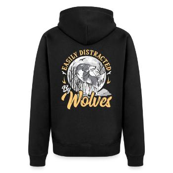 Easily Distracted By Wolves Wolf - Unisex Premium Bio Zip Hoodie - Schwarz - Hinten - Nico (187cm)