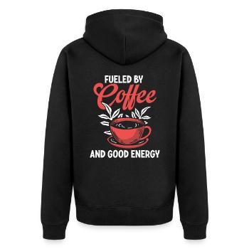 Positive Energy Coffee Energy Healer Coffee Addict - Unisex Premium Bio Zip Hoodie - Schwarz - Hinten - Nico (187cm)
