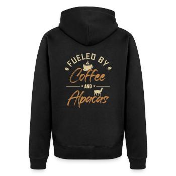 Fueled by Coffee and Alpacas Huacaya Pako Lama - Unisex Premium Bio Zip Hoodie - Schwarz - Hinten - Nico (187cm)