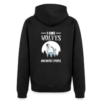 I Like Wolves And Maybe 3 People Wolf Animal - Unisex Premium Bio Zip Hoodie - Schwarz - Hinten - Nico (187cm)