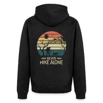 Never Hike Alone Berge Hund Wandern Wanderer - Unisex Premium Bio Zip Hoodie - Schwarz - Hinten - Nico (187cm)
